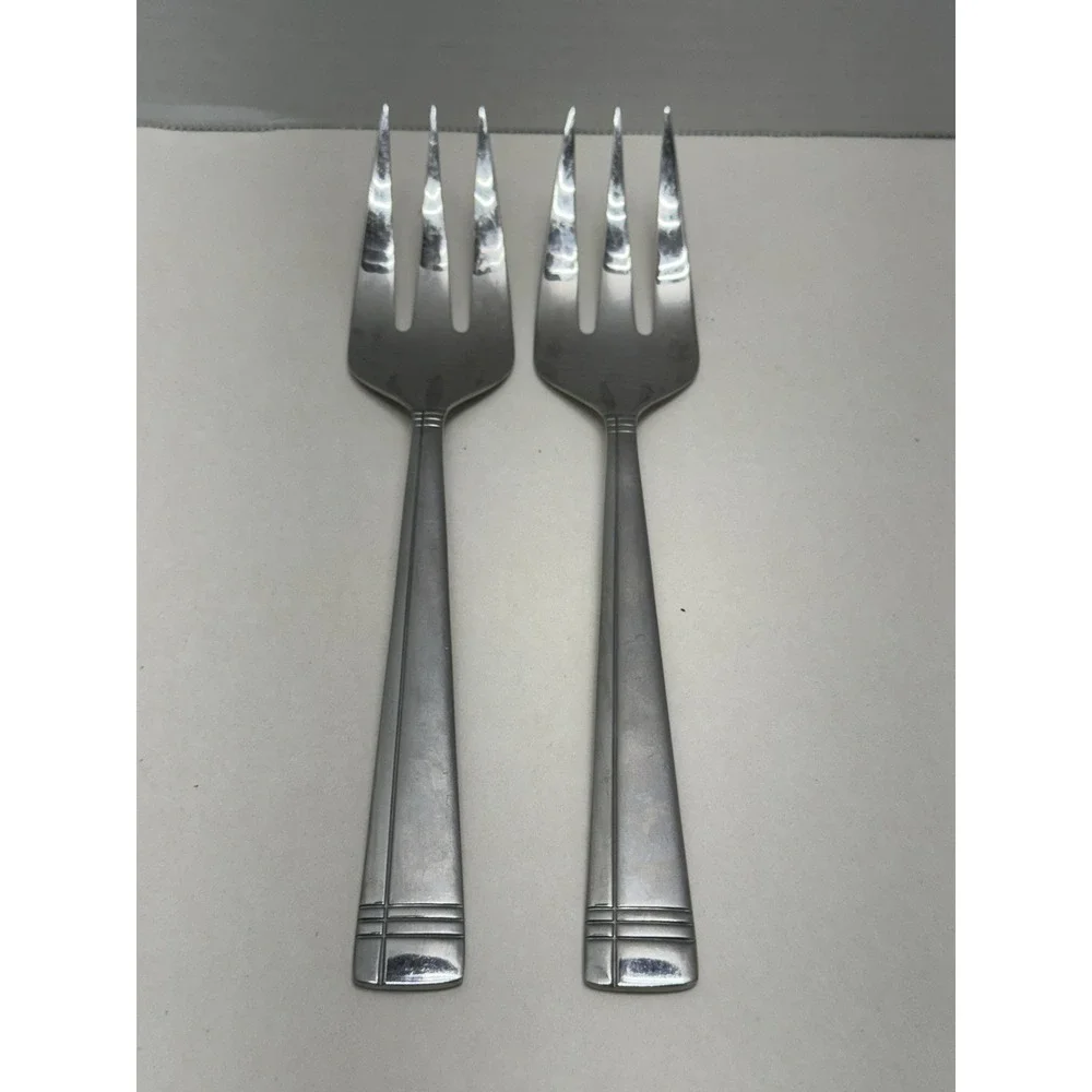 Oneida Amsterdam Cold Meat Serving Forks Stainless Vietnam Frost Glossy Set of 2